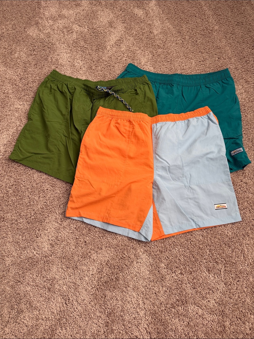 Colorblock Orange & Light Blue Swim Shorts + Green & Teal
